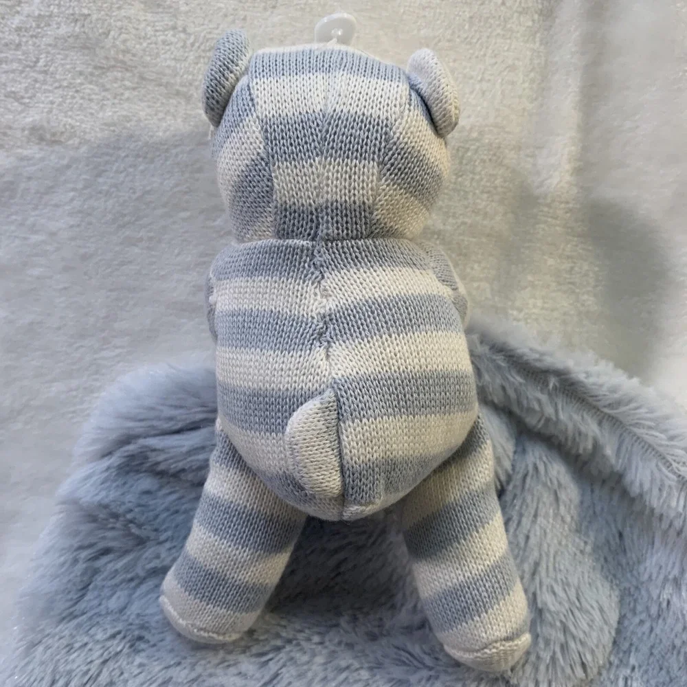 NUBY Blue Grey Knit Stripe‎ Bear Baby Blanket Furry Holding Security Lovey NWOT